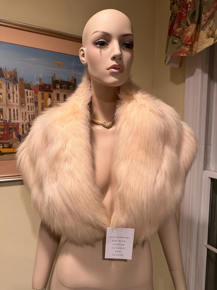 40"-11" Off White Crema Zorro Ártico Piel Real Bufanda Cuello Envoltura Estola Old Hollywood Foto 3 de 4