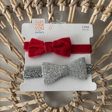 NEW Carter's Just One You Baby Headband Set Of 2 Christmas Holiday Red Silver