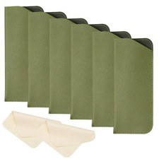 6 Pcs 3x6.9" Leather Eyeglass Cases with 2 Cleaning Clothes, Green