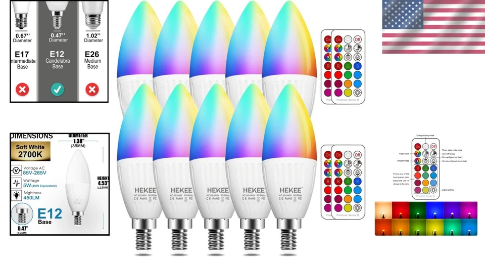 Multifunctional Remote-Controlled RGB & Warm White LED Bulbs, 450 Lumen, 10 Pack - Image 2 of 4