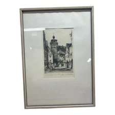 Original Radierung Von Prof. Paul Geissler Colored Etching Rothenburg OT Framed