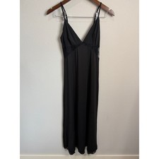 Cider Black Full Length Silky Slip Dress Size S