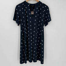 J Jill Wearever Collection Shirred Neckline Flutter Sleeve Dress Floral Navy XS