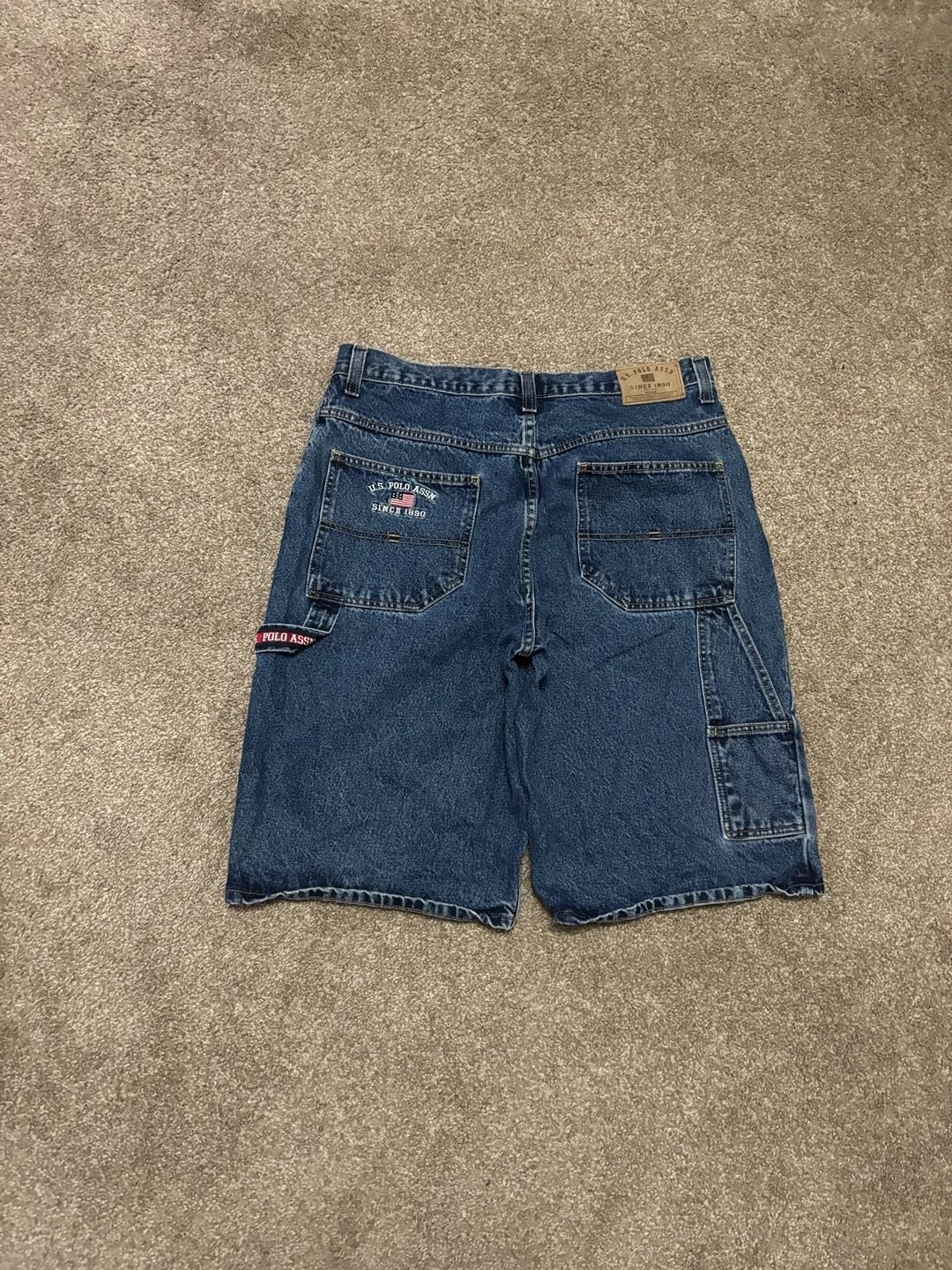 Early 2000s U.S. Polo Assn. Carpenter Denim Shorts Size 34 Blue Vintage Y2K