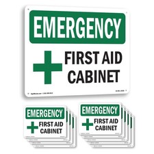 First Aid Cabinet With Symbol OSHA Emergency Sign Metal, Decal - 5 or 10 Pack