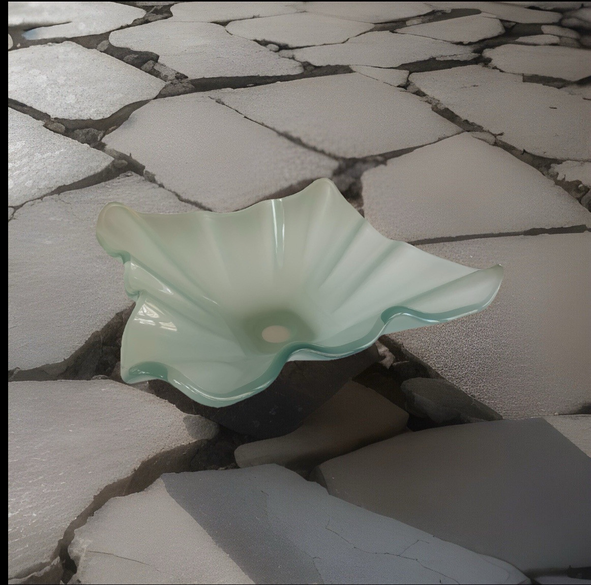 Frosted Glass Vessel Sink 16x16 Wavy Edge Modern Bathroom Vanity NIB