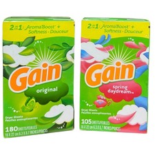 Gain Dryer Sheets Original 180 Ct/ Gain Spring Daydream 105 Ct  LOT OF 2