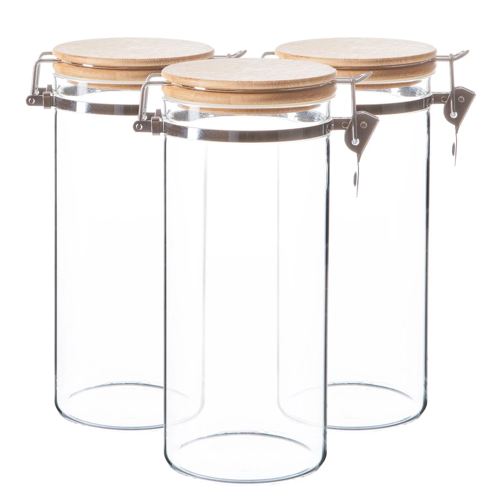 Argon Tableware Glass Storage Jars with Wooden Clip Lids - 1.4 Litre - Pack of 6