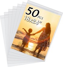 50 Pack Acid-Free Crystal Clear Sleeves Storage Bags for 18x24 Art Prints/Pic...