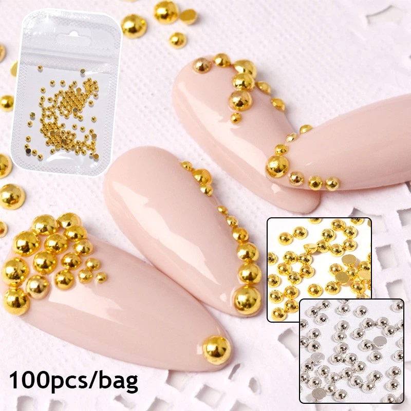 100Pcs Metallic Semicircle Nail Art Charms For DIY Crafts Decorations - Image 2 of 4