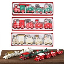3Pcs Miniature Wooden Christmas Train Decorations for Festive Holiday Use