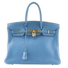 Hermes Birkin 35 handbag, Taurillon Clemence leather, Blue Jean, 2003 model, lig
