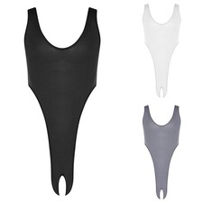 US YiZYiF Men's Oil Glossy Leotard Swimwear Sheer Transparent Bodysuit Clubwear