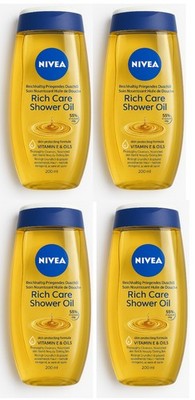 4 NIVEA RICH CARE SHOWER OIL with Vitamins & Oils For Dry Skin 200ml 6.7 fl. oz