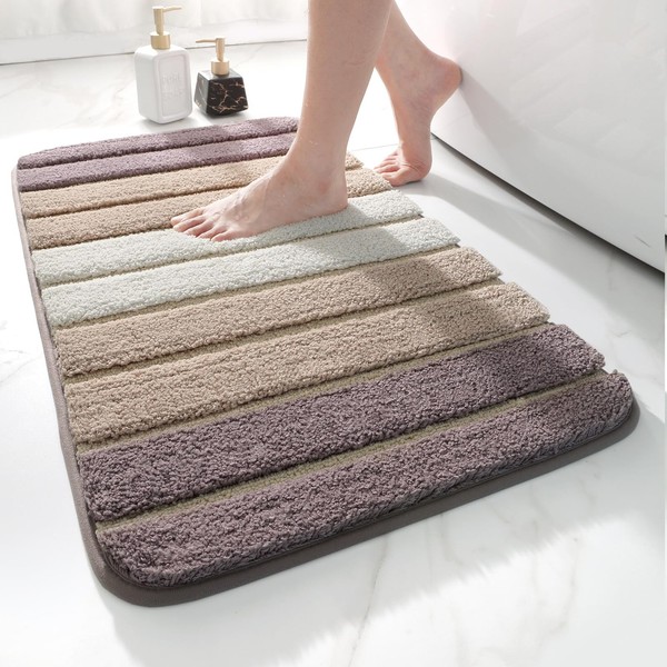 Badematte Badezimmerteppich Rutschfest Mikrofaser SaugfäHig Waschbar Beige 50X80-image
