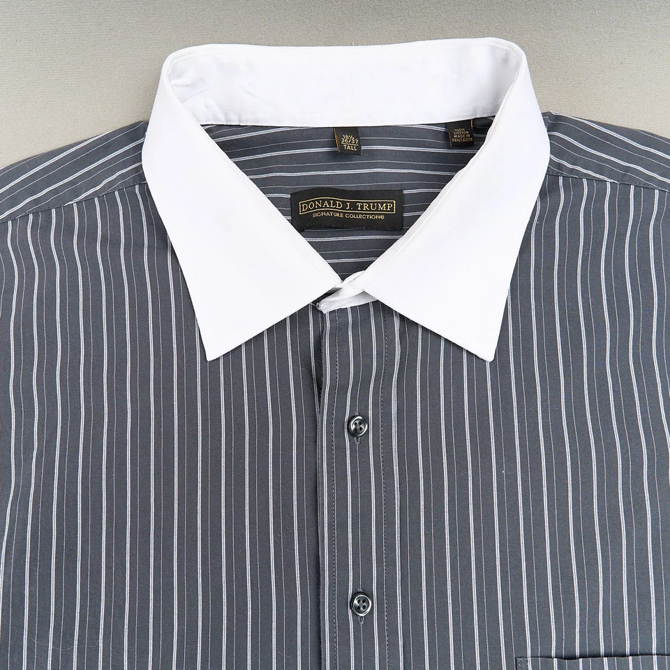 Camisa de vestir Donald J Trump 18,5 36/37 alta gris a rayas puño francés Foto 3 de 4