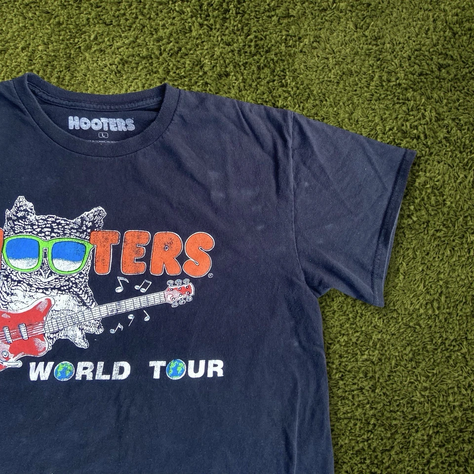 Camiseta Hooters Para Hombre Talla Grande Negra Gira Mundial Agotada Camiseta Gráfica Estampado Raro Foto 4 de 4