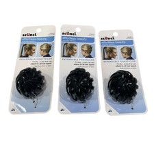 Lot Of 3 Scunci Expandable Ponytailer, Medium, Black, Adjusts To All Hair Types