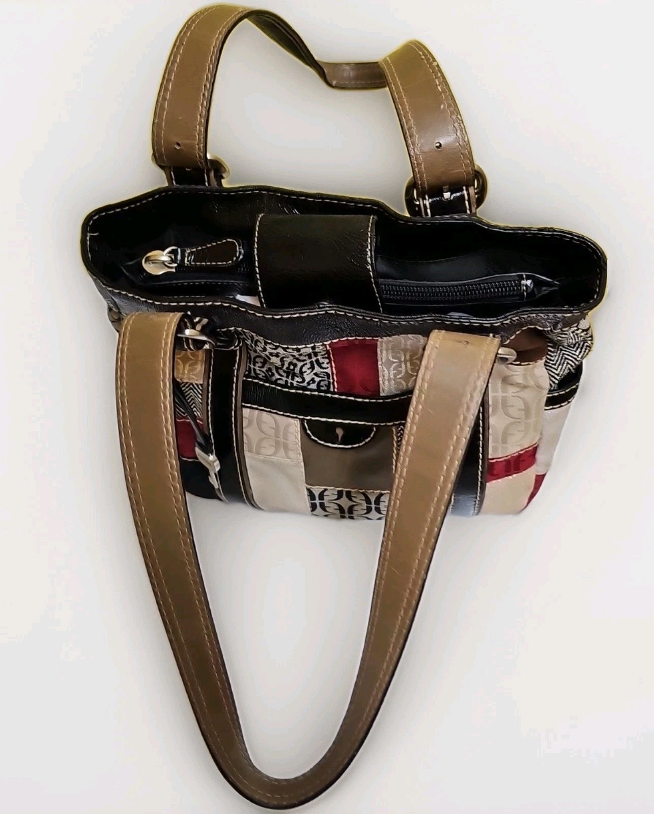 FOSSIL Purse Multi-colored Patchwork, Black Trim … - image 11