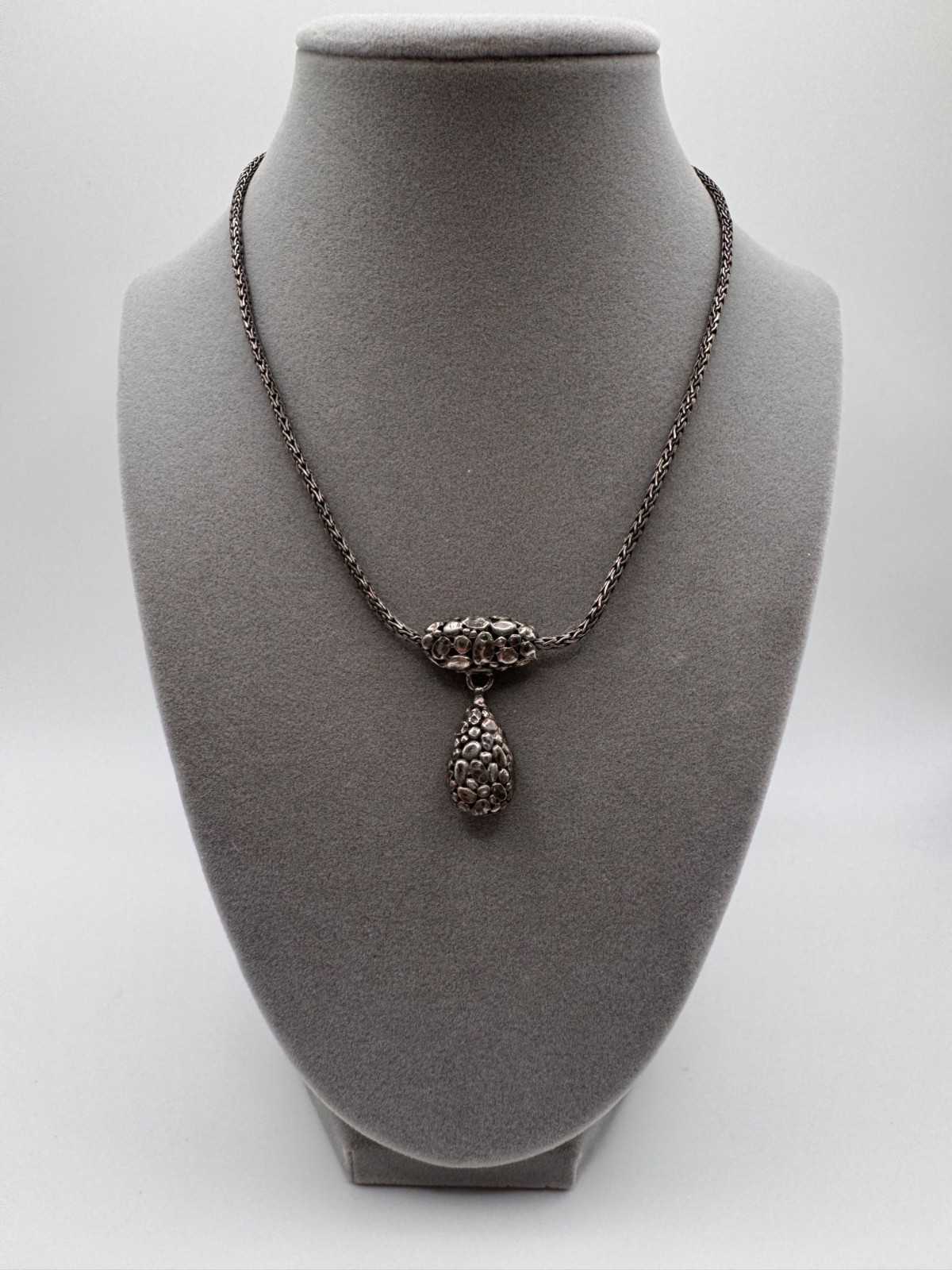 Bali Style Sterling Silver Wheat Chain Necklace – Organic Pebble Pendant – 24 Gr