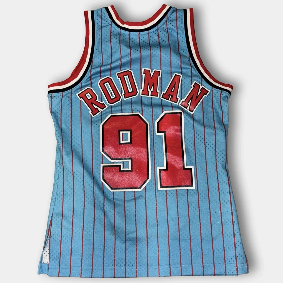Chicago Bulls Light Blue Dennis Rodman #91 Mitchell Ness 95-96 Swingman Jersey S - Image 2 of 4