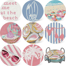 Beach Diamond Art Coasters Kit, Beach Diamond Painting Coasters with Holder