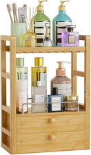 Bamboo Bathroom Countertop Organizer, 2-Tier Makeup Organizer with 2 Drawers, Va