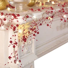Collections Etc. Lighted Berry Beaded Christmas Garland - Indoor, 120"