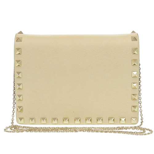 Valentino Garavani Chain Shoulder Rockstuds TV-P249VSH2 Leather Beige #LTB1414
