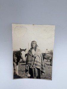 Antique Photograph- Native American Indian Medicine Man With Horses- Weird Eyes