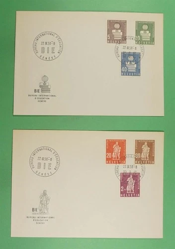 DR WHO 1958 SWITZERLAND 2 FDC EDUCATION BUREAU COMBO R40083