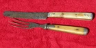 Antique Civil War Era Bone Handled w/ Pewter Inlay Fork & Knife, Campsite