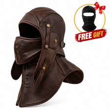 Genuine Leather Balaclava Hood Gothic Full Face Mask Cosplay Cap Aviator Hat