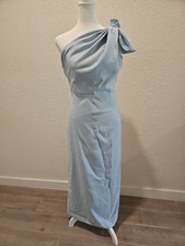 Fehaute Women's Bow One-Shoulder Sheath Maxi Dress Blue Size M NWT NEW