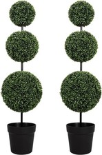 4FT UV-Resistant Artificial Triple Ball Boxwood Topiary Set of 2 All-Weather