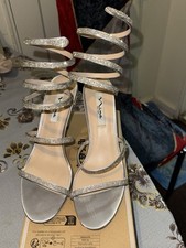 Nina Silver Rhinestone Strappy Stiletto Open Toe Synthetic Heels Women