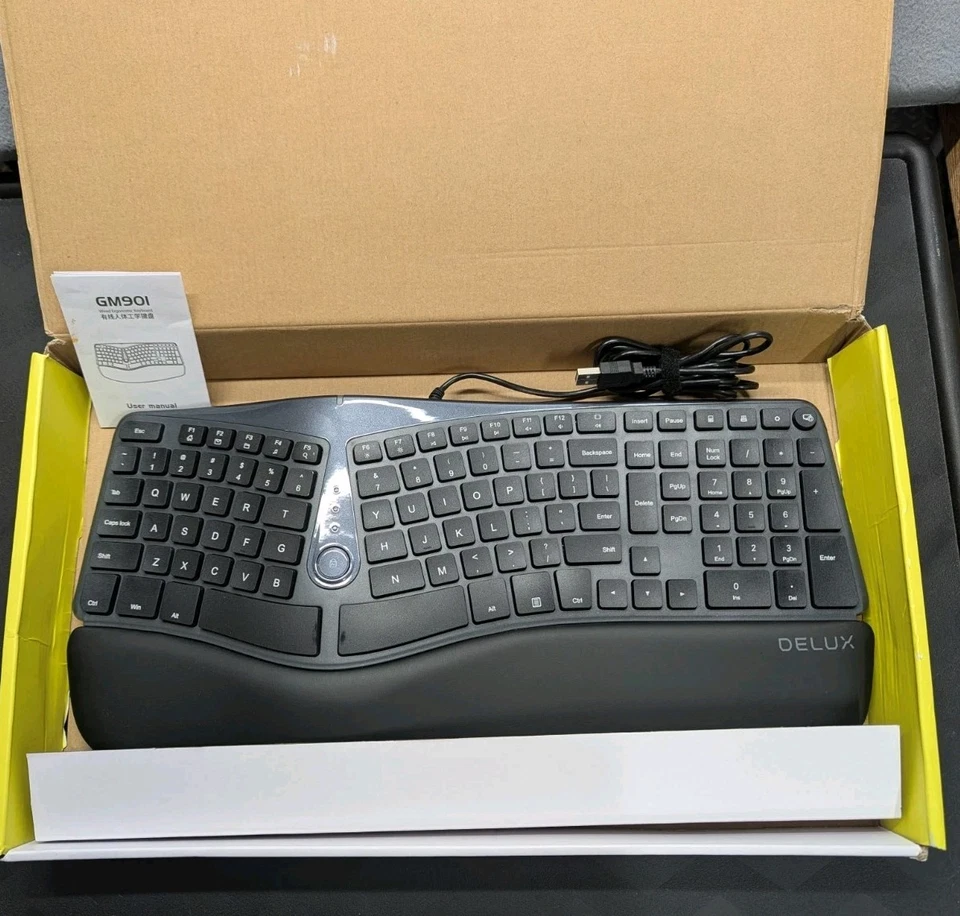 DELUX GM901 Wireless Ergonomic Keyboard with Cushioned Palm Rest  Black New Read - Image 2 of 4