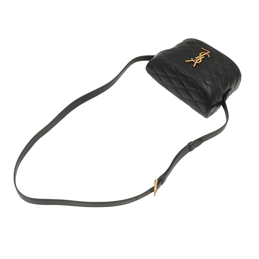 Saint Laurent borsa a tracolla mini box nera in pelle di agnello trapuntata color oro 