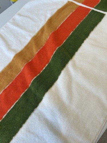 Vintage Fieldcrest Bath Towel Avocado Green Harvest Gold Orange Stripe Retro 70s - Picture 4 of 7