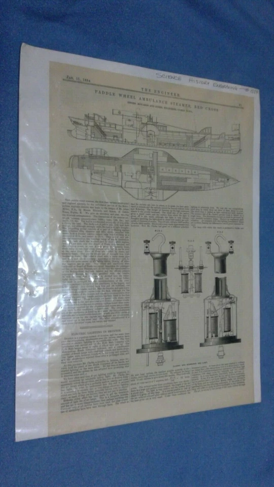 1884 Illustration from "The Engineer" Paddle Wheel Red Cross Ambulance Steamer - Imagem 2 de 4