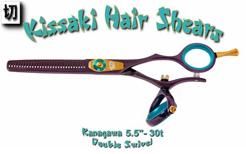 Kissaki Pro Hair Kanagawa 30t DOUBLE SWIVEL Black Cherry Blue Thinning Shears - Picture 2 of 3