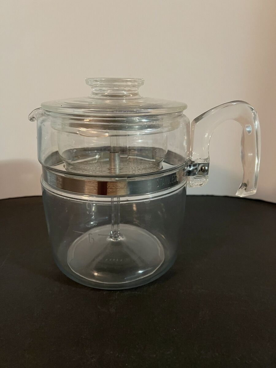 Pyrex, 9 Cup Glass Flameware Coffee Percolator / Pot Complete 