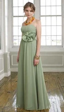 Mori Lee by Madeline Gardner Maxi Dress Prom Satin Flower Green Sz12 NWT 1037