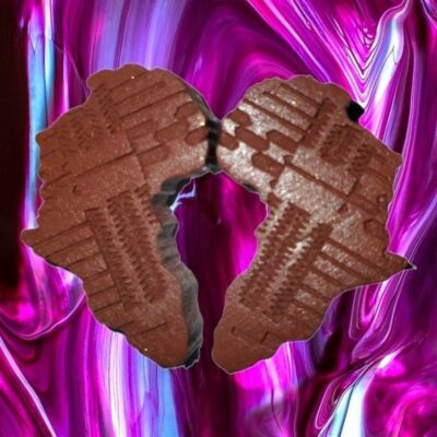 Wood Mirrored Africa Map Earrings Women Textured Geometric Studs Brown OS NEW