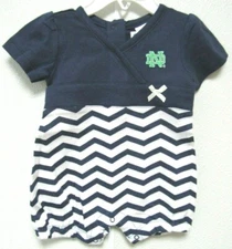 NCAA Notre Dames Chevron Blue Girls Romper Green ND Logo Size NB Two Feet Ahead