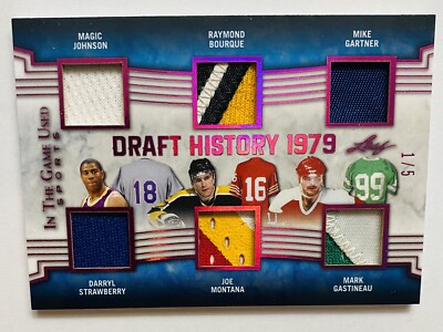 2019 Leaf ITG Used Magic Johnson Joe Montana Bourque Mike Gartner 1/5 Jersey
