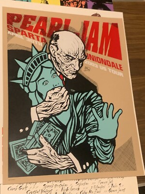 Pearl Jam Poster Uniondale 2003 Statue of Liberty Ames Bros Flat