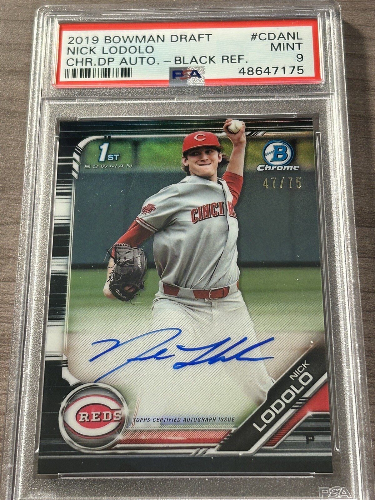 2019 Bowman Chrome Nick Lodolo 1st Bowman Auto Black #/75 PSA 9 Cincinnati Reds