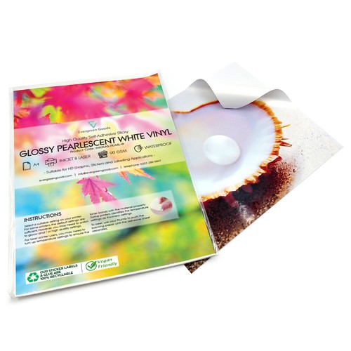 A4 Hochglanz Lichtperle weiß Vinyl Aufkleber Papier - Tintenstrahl & Laser bedruckbar - Bild 9 von 9