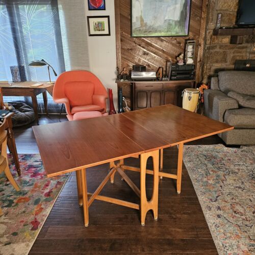 Danish Modern Teak Folding Dining Table Bendt Winge Style Made in Norway